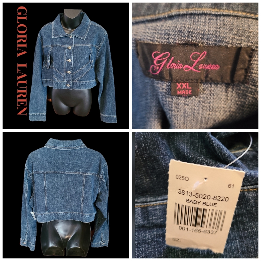 VTG. GLORIA LAUREN BABY BLUE CROPPED JEAN JACKE